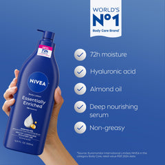 NIVEA pump dispensing lotion demonstrating controlled use and convenience benefit