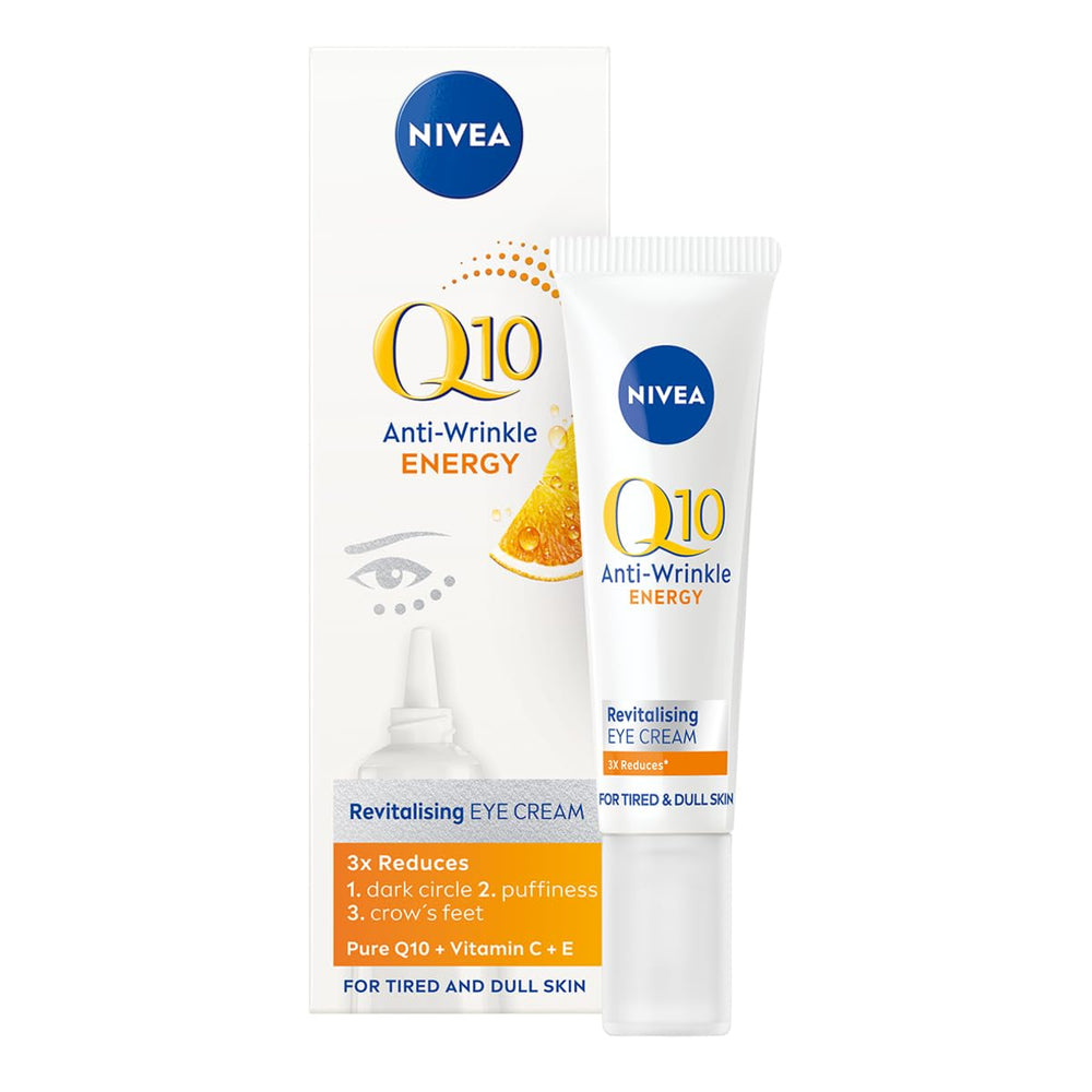 NIVEA Q10 plusC eye cream energising application helps eyes look awake and hydrated.