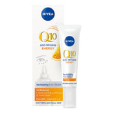 NIVEA Q10 plusC eye cream energising application helps eyes look awake and hydrated.