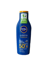 Nivea Sun Moisturising Lotion SPF 50+ 200ml bottle showing long-lasting hydration for sunny days