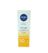 NIVEA Sun UV Face Q10 SPF50 packaging closeup for daily protection.