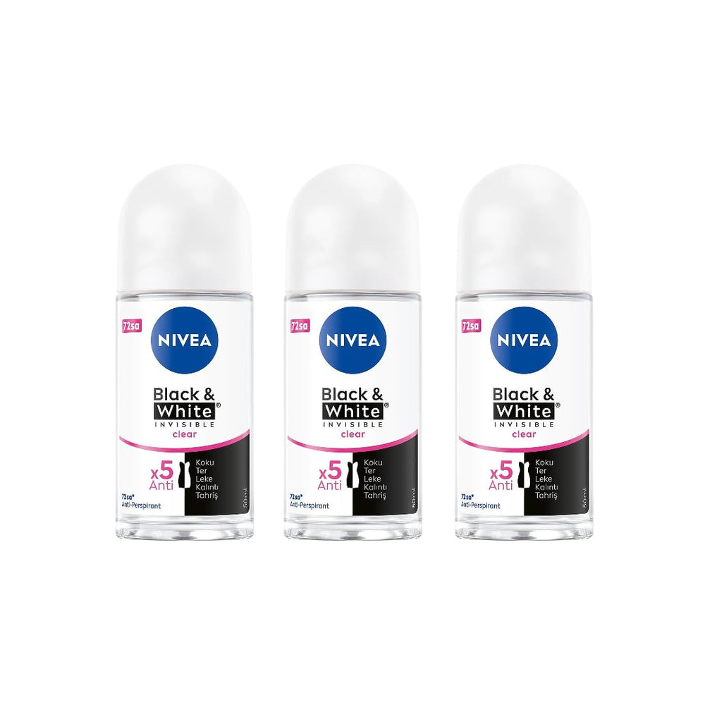 NIVEA Women Black and White Invisible Roll-On bottle front showing no white marks on dark fabrics