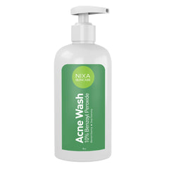 NIXA Skincare 10% Benzoyl Peroxide Wash bottle for acne-prone skin, unclogs pores.