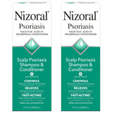 Nizoral psoriasis shampoo bottle shown with rich lather for soothing scalp relief.