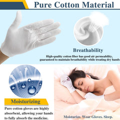 NJDGF night-time moisturizing gloves on hand demonstrate overnight hydration potential.