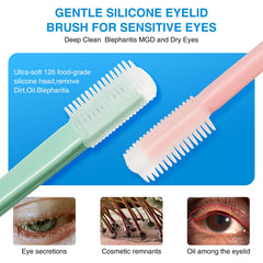 NKQ Eyelid Brush removing dirt, oil, and debris from eyelid margins.