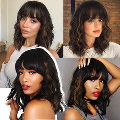 Nnzes bangs wig demonstrates easy, put-on-and-go styling for busy mornings.