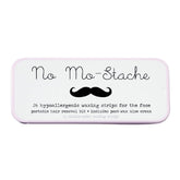 No Mo-Stache lip wax strip tin showcases travel-friendly packaging for on-the-go hair removal.