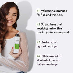 No Nothing Sensitive Volumizing Shampoo packaging label highlights fragrance-free, hypoallergenic formula.