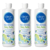 No-Rinse Clean Life Body Bath bottle close-up showing compact size for easy cleansing.