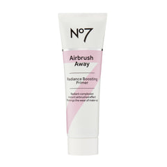 No7 Airbrush Away Radiance Primer bottle priming skin for seamless makeup.