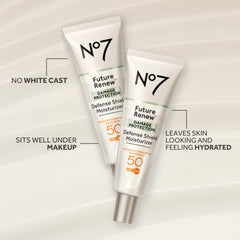 No7 product in use as woman applies SPF 50 face moisturizer under makeup