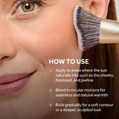 No7 bronzer being applied with fluffy brush demonstrating natural sculpting benefit