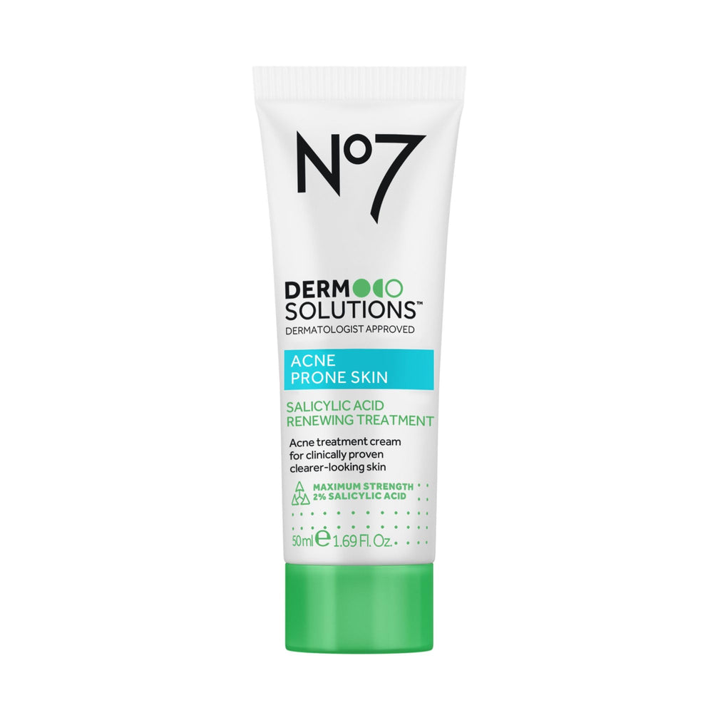 No7 front packaging showing Derm Solutions 2% salicylic acid and benefit for clearer skin