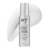 No7 Future Renew serum bottle closeup highlights peptide technology for radiant skin.