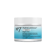 No7 front jar shot showing the hydrating night gel and brand clarity