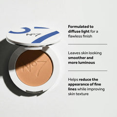 No7 close-up of powder texture highlighting fine-milled formula for blur effect