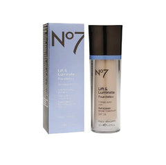 No7 foundation front packaging showing bottle and shade for natural radiance