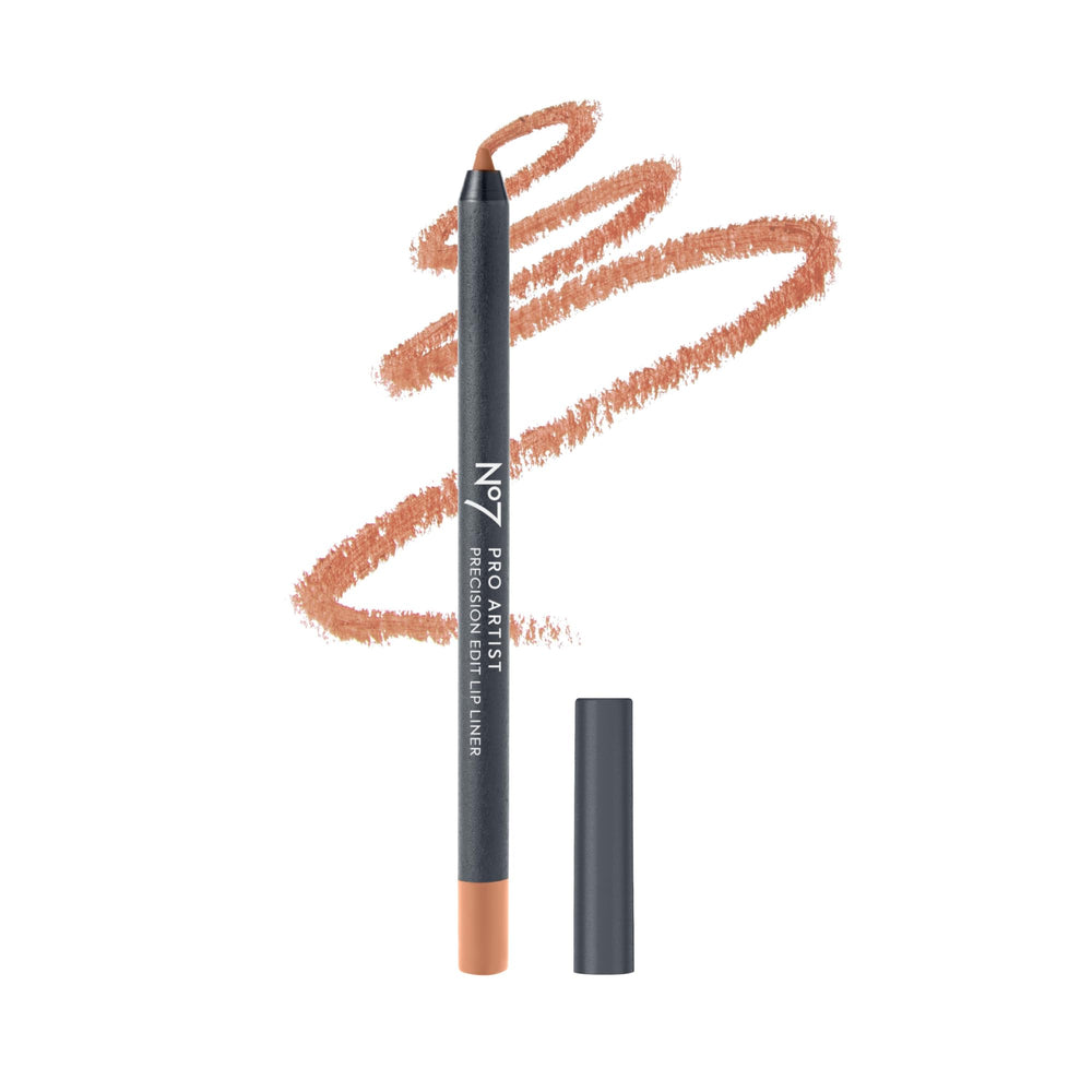 No7 lip liner front view showing sleek pencil and shade