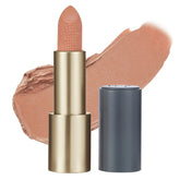 No7 lipstick front view showing sleek tube and modern nude shade benefit: travel-ready