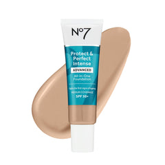 No7 Protect & Perfect foundation bottle close-up with hydrating SPF 50 protection