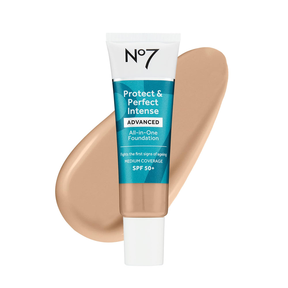 No7 Protect and Perfect Foundation Warm Ivory bottle closeup for radiant everyday wear