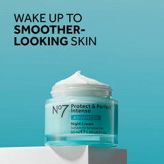 No7 Protect & Perfect night cream fragrance-free pack shot emphasizing premium skincare
