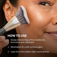 No7 application on cheekbone showing lifted features and subtle shine