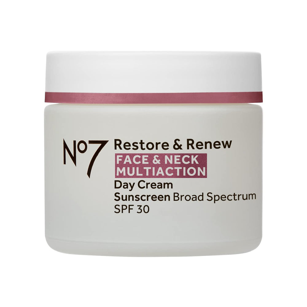No7 Restore & Renew cream tube closeup showing creamy texture for firming and hydration.