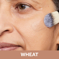Closeup of texture on No7 Restore & Renew foundation in Wheat for smooth feel