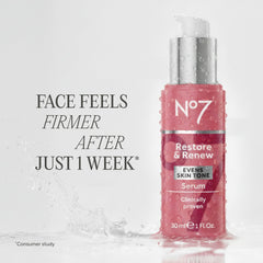 No7 serum texture on hand highlighting lightweight, hydrating finish for smooth skin
