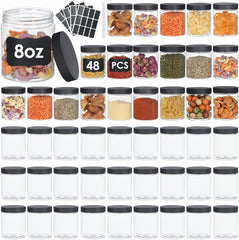 NOIRUC-CZ 48pcs 8oz clear jars with lids for organized, visible dry food storage.