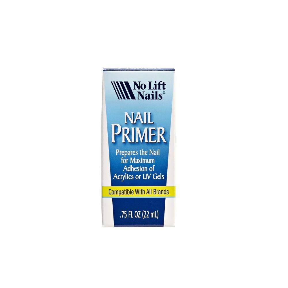 No Lift Nails Primer bottle closeup highlighting adhesion potential for acrylics.