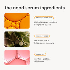 Nood Serum jar close-up highlighting ceramides boosting moisture and barrier health.