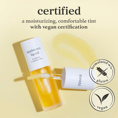 Nooni Applecoco lip oil application image highlights instant moisturization.