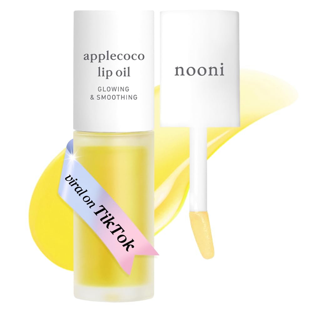 Nooni Applecoco lip oil bottle shows sleek packaging with lasting moisture.