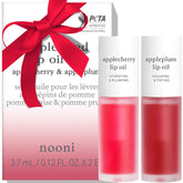 NOONI lip oil set box packaging shows Applecherry and Appleplum for glossy hydration.