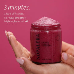 Nopalera Hibiscus Cactus Flower Exfoliant jar cap focuses on travel-friendly 6 oz size for on-the-go care