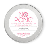 NO PONG original deodorant tin-front highlights plastic-free packaging and all-day odor control.