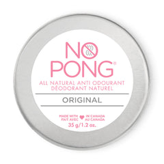 NO PONG original deodorant tin-front highlights plastic-free packaging and all-day odor control.