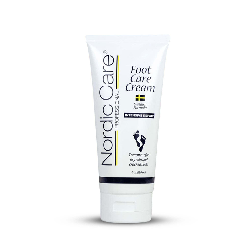 Nordic Care Foot Care Cream bottle showing cracked heel repair for dry feet