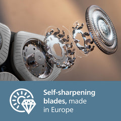Norelco heads European manufacturing quality shown in close-up detail