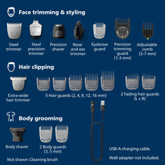 Norelco Multigroom 9000 premium storage case with accessories for tidy, on-the-go grooming.