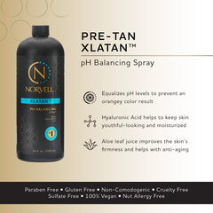 Norvell XLATAN spray application close-up showing even mist for uniform tanning prep.