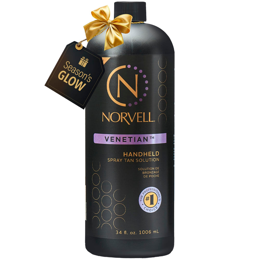 Norvell Venetian 1L bottle front showcases premium sunless tanning solution for natural bronze glow.