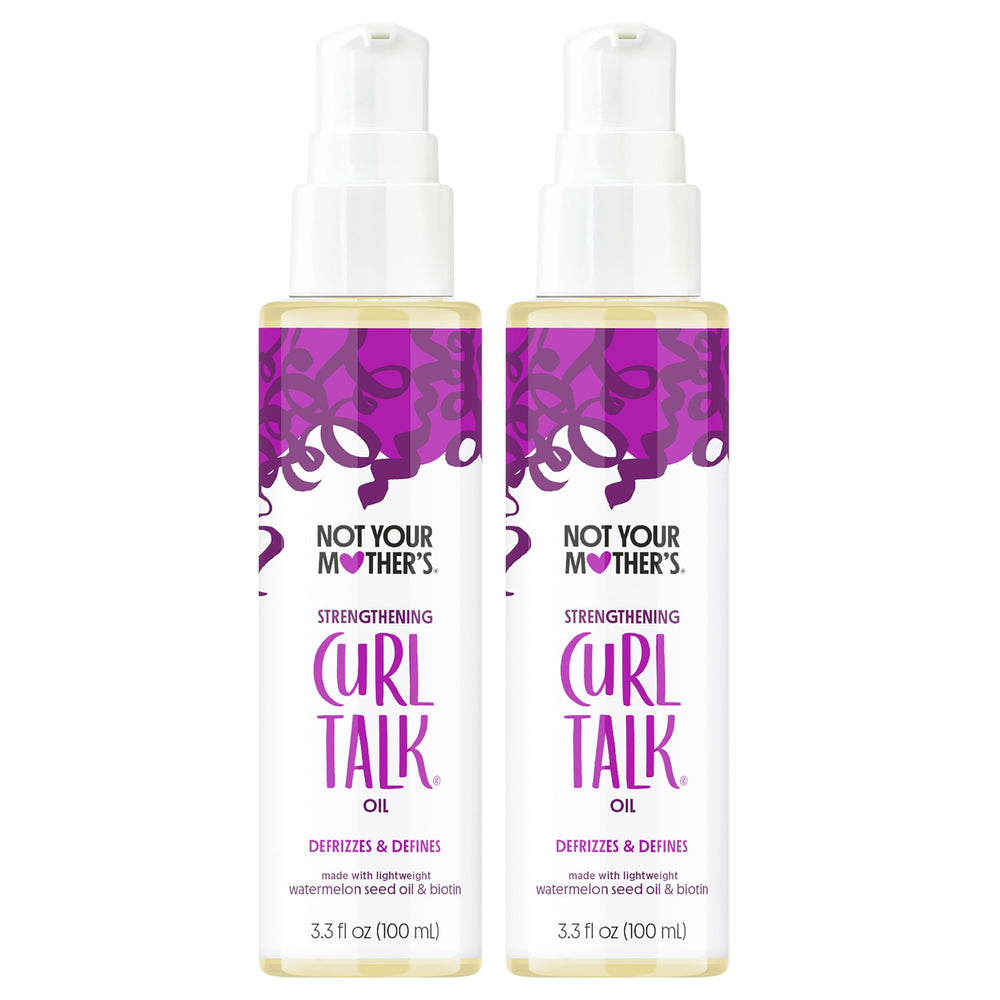 Not Your Mother's Curl Talk Strengthening Oil bottle pouring for lightweight frizz control.