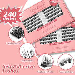 NovaBeryl pre-glued lash clusters closeup showing simple one-second application.