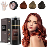 Nova Hair Dye Shampoo packaging highlights 3-in-1 formula.