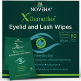 NOVEHA Demodex wipes box with 60 individually wrapped sheets for gentle debris removal.