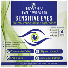 NOVEHA Eyelid Wipes front packaging with 60 pre-moistened pads for daily hygiene